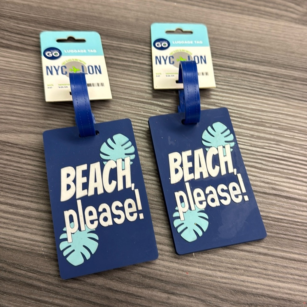 Gotta Go Beach Please 2 piece luggage tags blue in color new